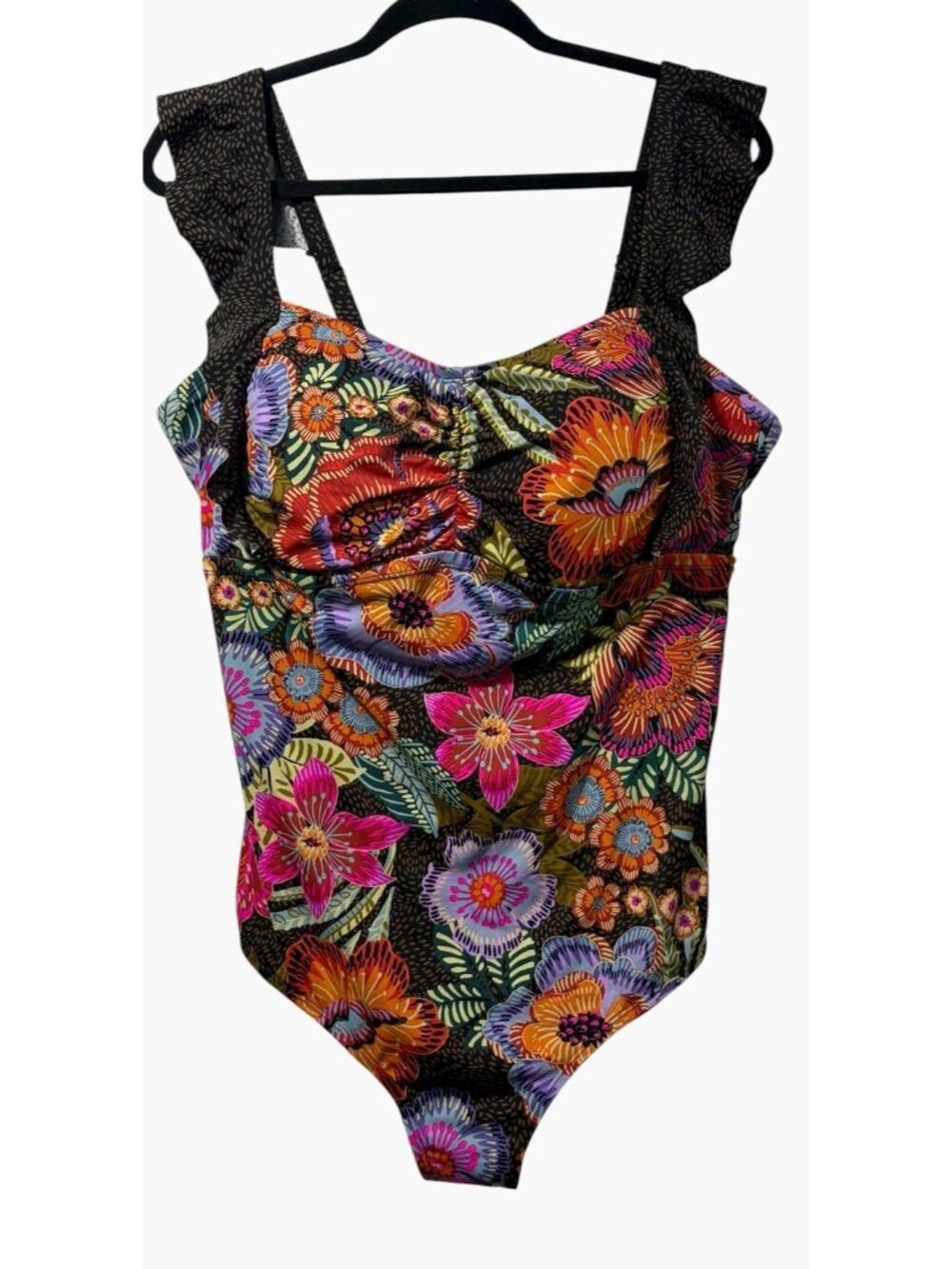 Torrid Womens Sz 2X Wireless Bandeau One Piece Floral Swimsuit Ruffle Straps